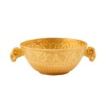 A gem set gold bowl in the ancient style, bearing marks for 72 Zolotnik, St Petersburg and Karl Fabe