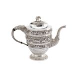 An early 20th century Anglo – Indian Raj unmarked silver coffee pot, probably Calcutta circa 1910