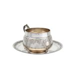 A late 19th century French 950 standard silver chocolate cup and saucer, Paris circa 1895 possibly b