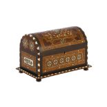 AN HISPANO-MORESQUE IVORY AND COLOURED WOOD-INLAID CASKET