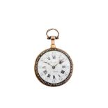 AMENDMENT - A LOUIS XVI FRENCH GOLD AND ENAMEL OPEN FACE POCKET WATCH.