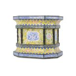 A CHINESE CANTON ENAMEL YELLOW-GROUND HEXAGONAL STAND.