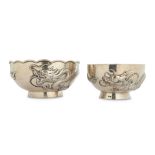 TWO CHINESE SILVER ‘DRAGON’ BOWLS.