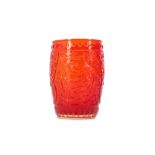 A CHINESE PEKING RED GLASS ARCHAISTIC 'DRAGON' CUP.