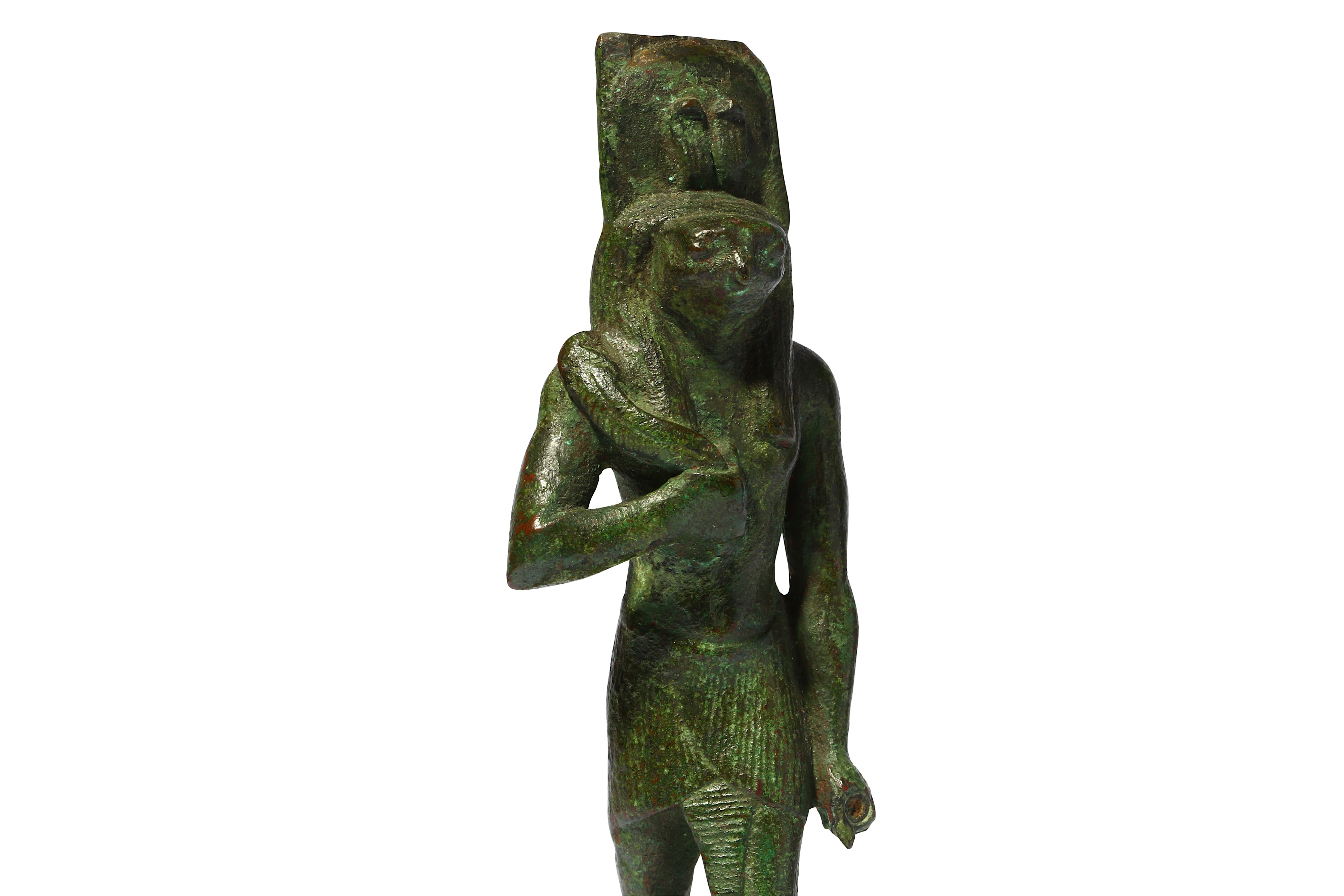AN EGYPTIAN BRONZE FIGURE OF A FALCON-HEADED GOD - Image 6 of 6