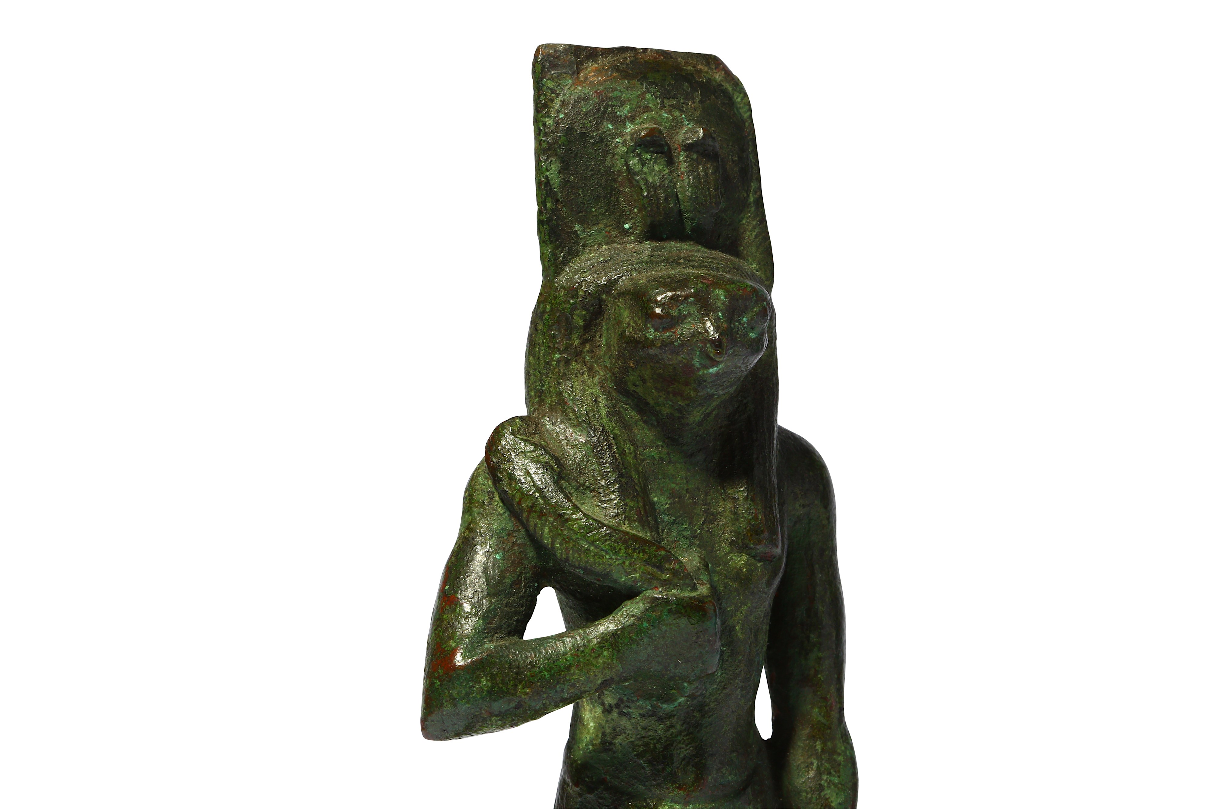 AN EGYPTIAN BRONZE FIGURE OF A FALCON-HEADED GOD - Image 5 of 6