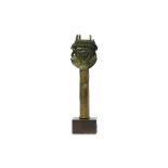 AN EGYPTIAN BRONZE SISTRUM HANDLE