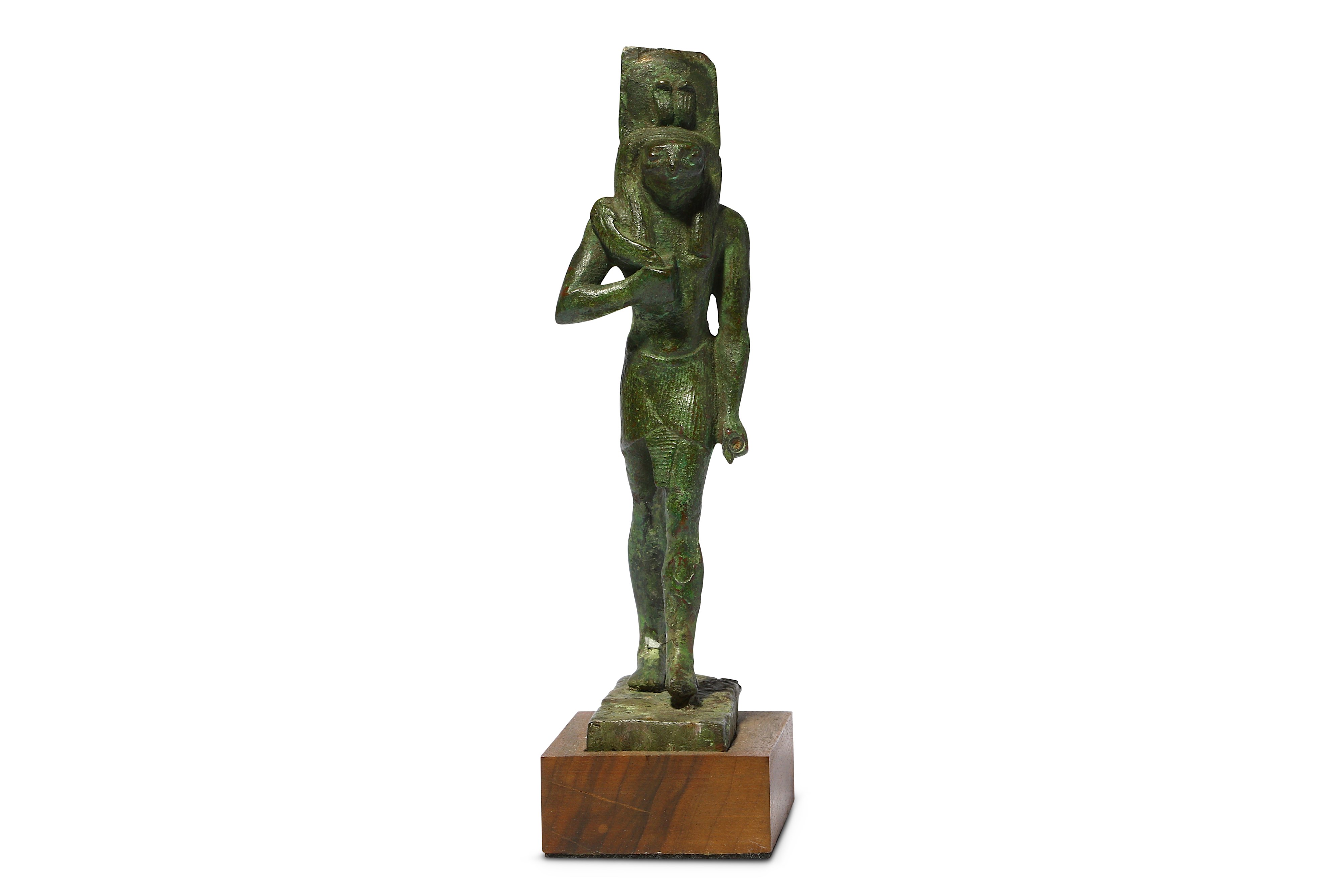 AN EGYPTIAN BRONZE FIGURE OF A FALCON-HEADED GOD - Image 2 of 6