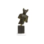 AN EGYPTIAN BRONZE FRAGMENT OF BASTET