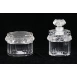 A Lalique glass Robinson pattern powder jar and scent bottle