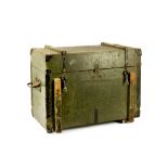An early 20th Century green painted pine military trunk