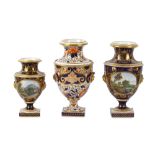 Three Royal Crown Derby Campana shaped vases
