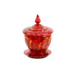 A late 19th Century Bohemian ruby glass bowl and cover,