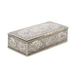 An early 20th century Iranian (Persian) unmarked silver cigarette / cigar box, dated 1926/27