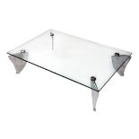 A later 20th Century 'Shark Fin' glass top coffee table by Conran,