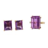 An amethyst ring and earring suite