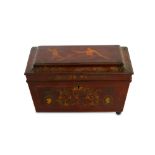 A Regency printed and painted mahogany tea caddy