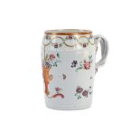 A late 18th century Chinese export porcelain barrel shaped mug or tankard,