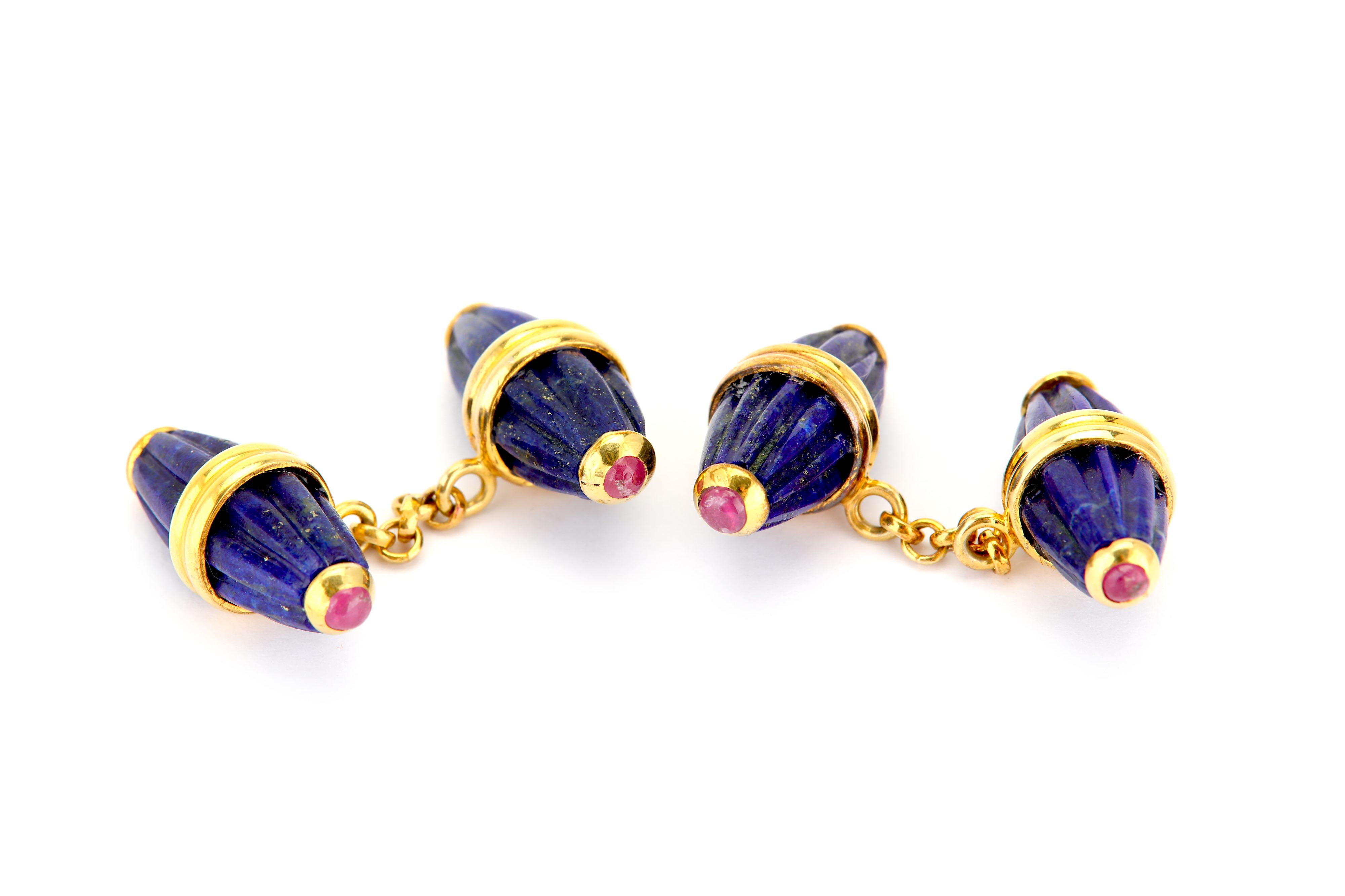 A pair of ruby and lapis lazuli cufflinks