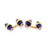 A pair of ruby and lapis lazuli cufflinks