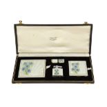 A cased George VI sterling silver and guilloche enamel ladies cigarette and companion set, Birmingha