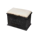 An 18th Century and later carved oak coffer or stool