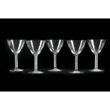 A set of five Lalique glass Phalsbourg white wine goblets