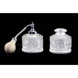 A Lalique glass Enfants pattern atomiser and matching perfume or scent bottle