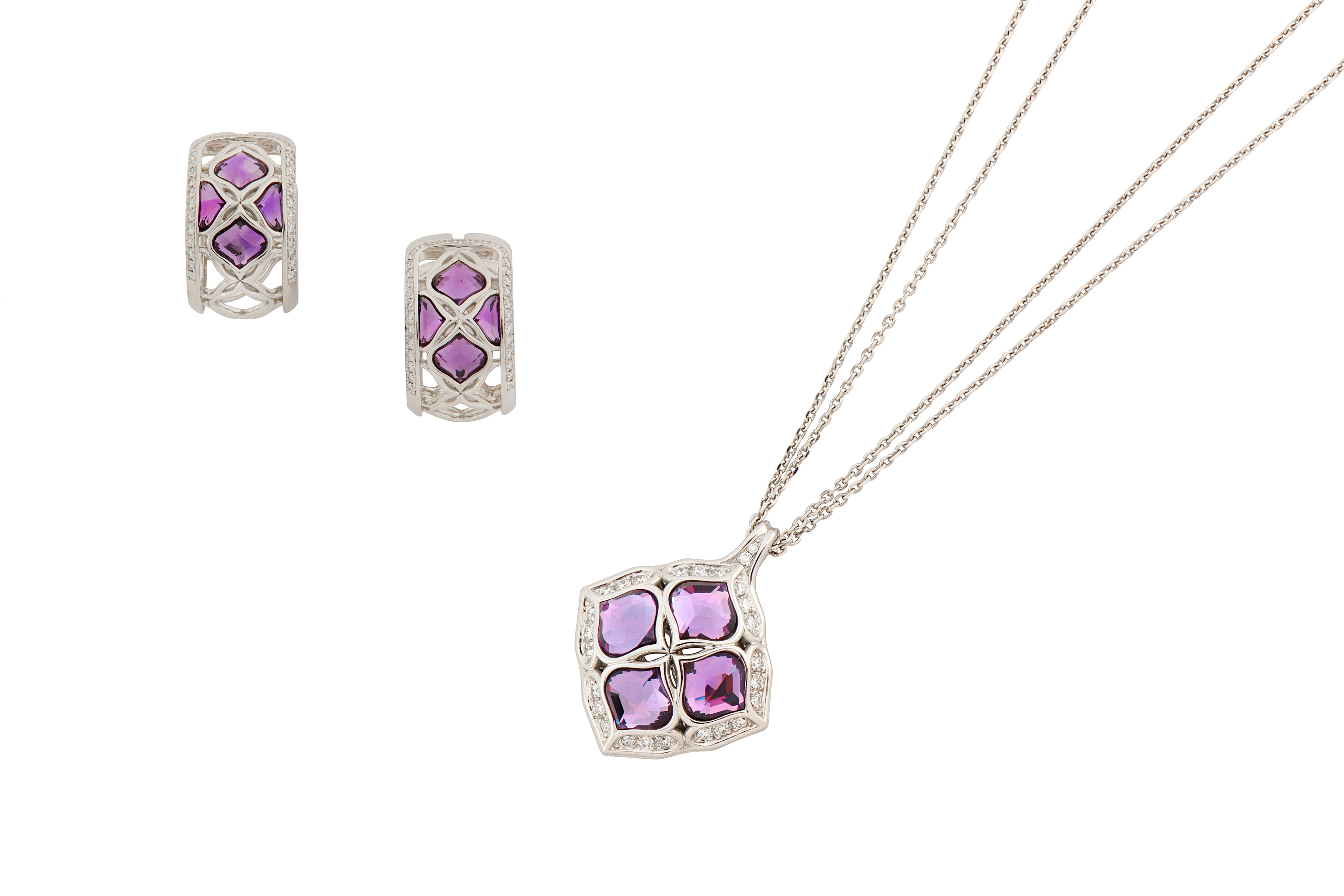 An amethyst and diamond pendant necklace and earrings, by Chopard - Image 2 of 4