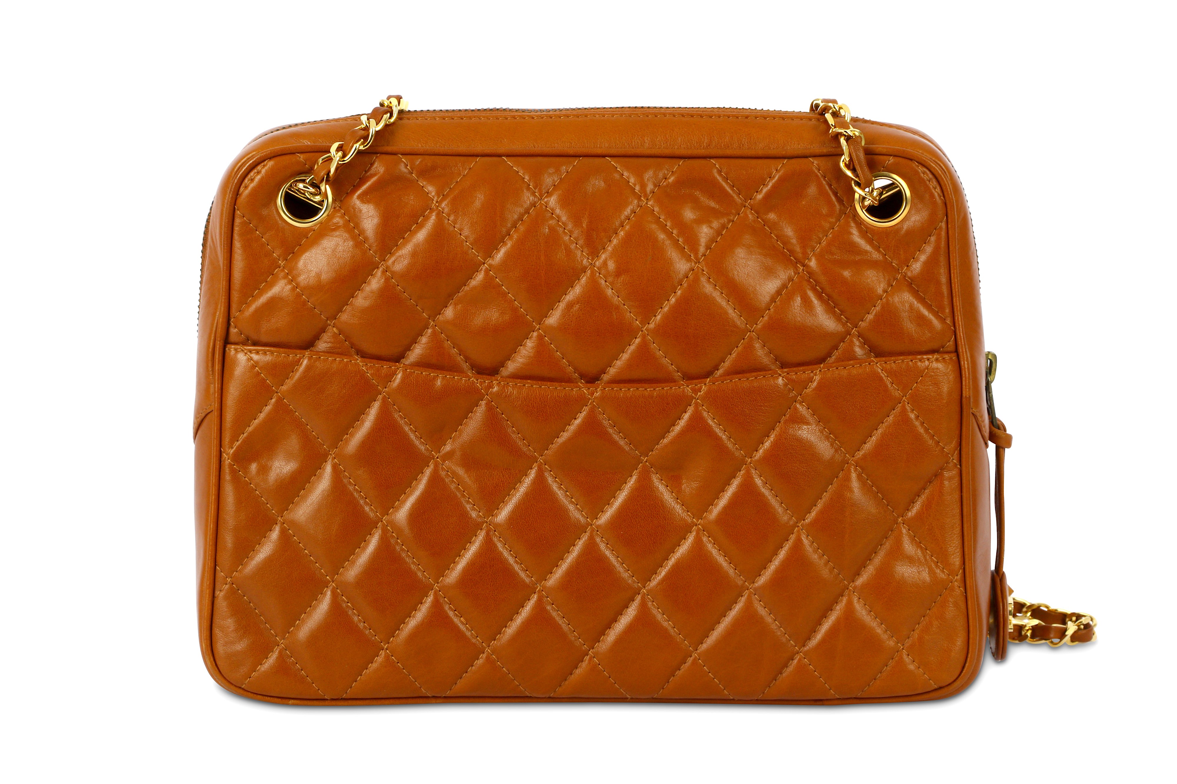 Chanel Cognac Brown Shoulder Bag, c. 1989-91, quilted lambskin with ...