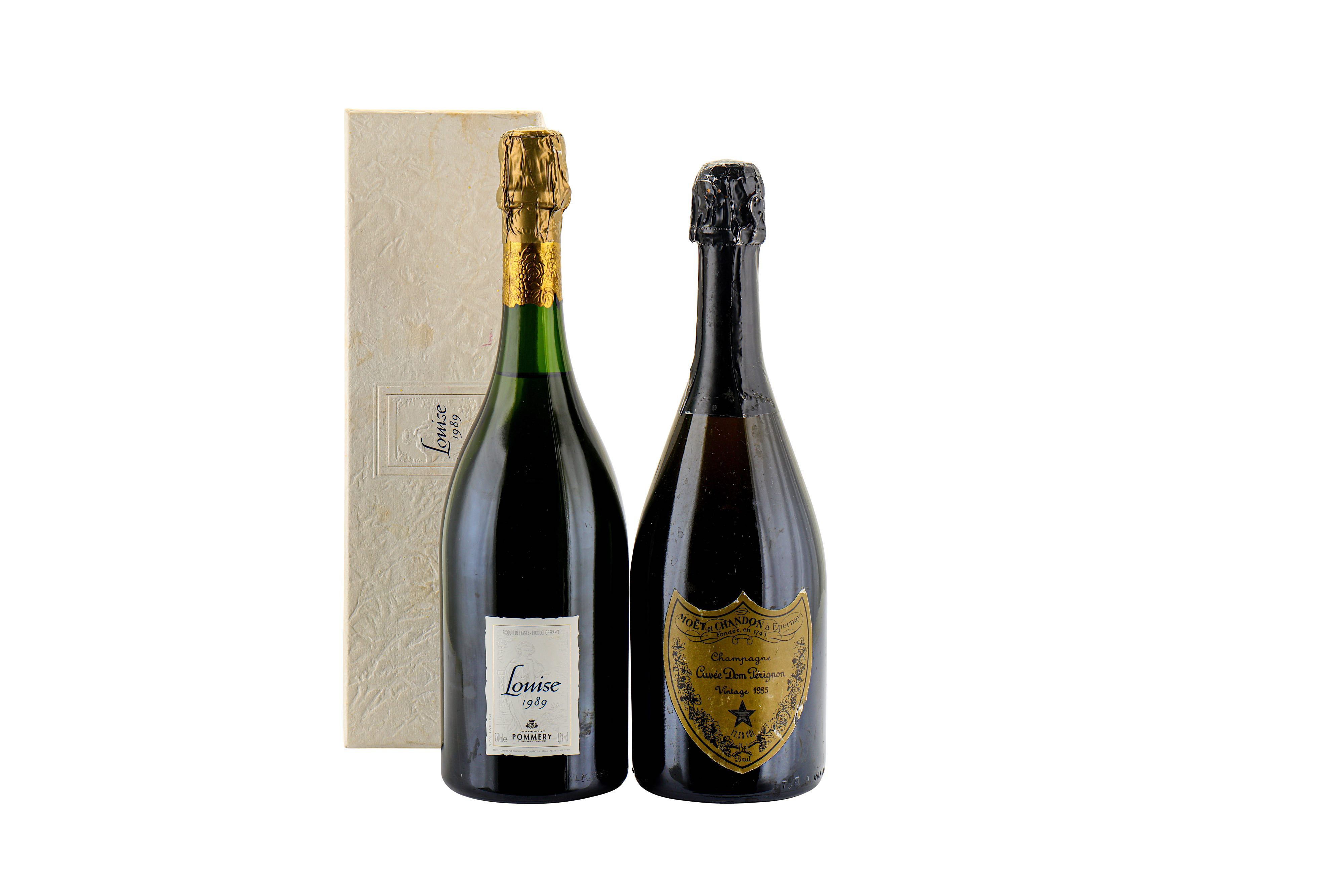 Bottle of Cuvee Dom Perignon, Bottle of Louise 1989 Champagne Pommery