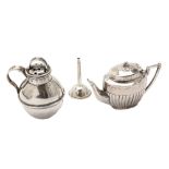 A mixed group, including an Edwardian sterling silver novelty pepper pot, Birmingham 1907 by William