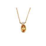 A citrine and diamond pendant necklace