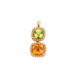 A citrine, peridot and diamond pendant