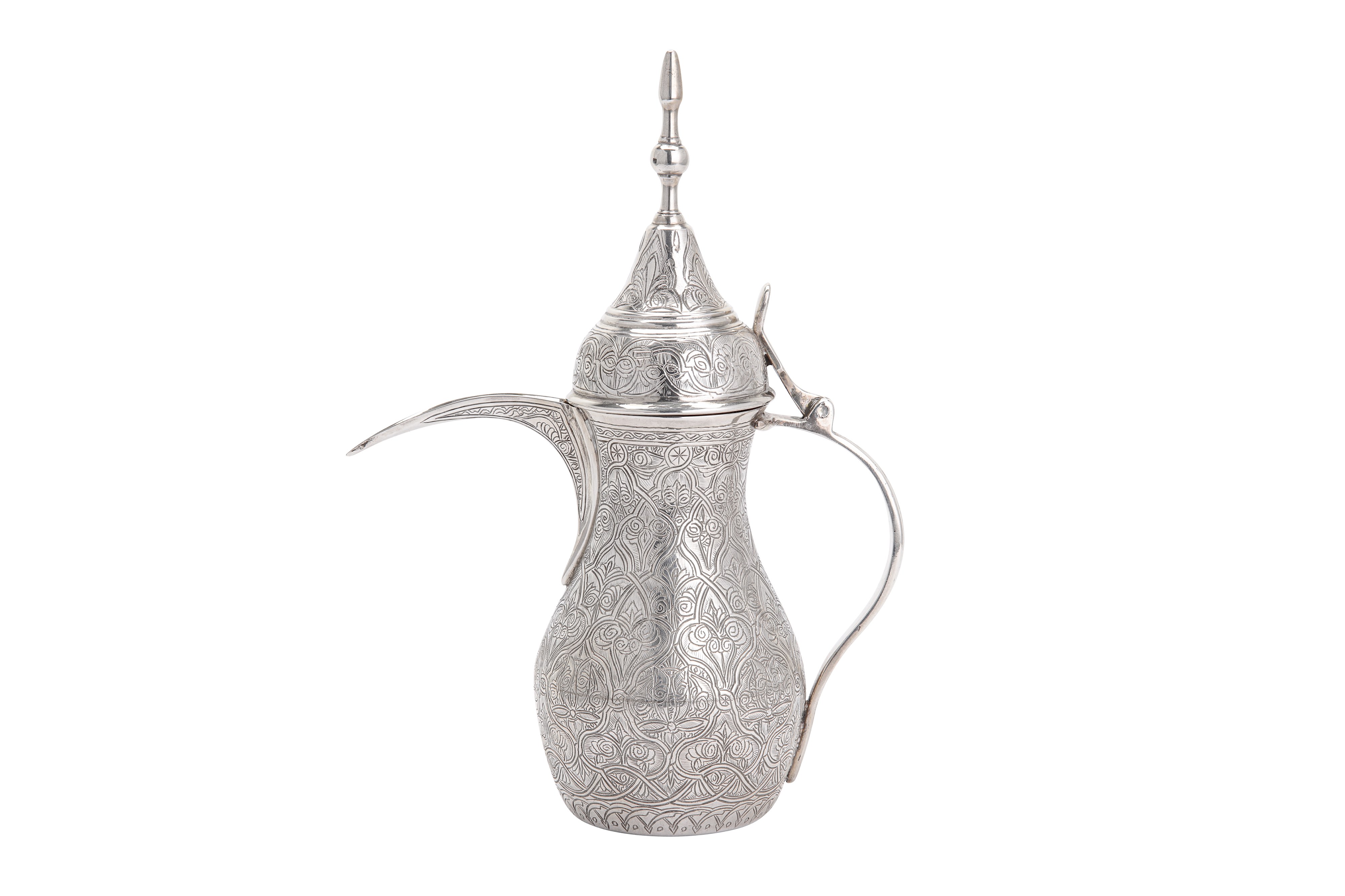 A late 20th Century Egyptian 900 standard silver dallah coffee pot, 1982