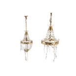 A pair of small early 20th Century basket form chandeliers