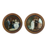 A pair of 19th Century circular reverse paintings on glass