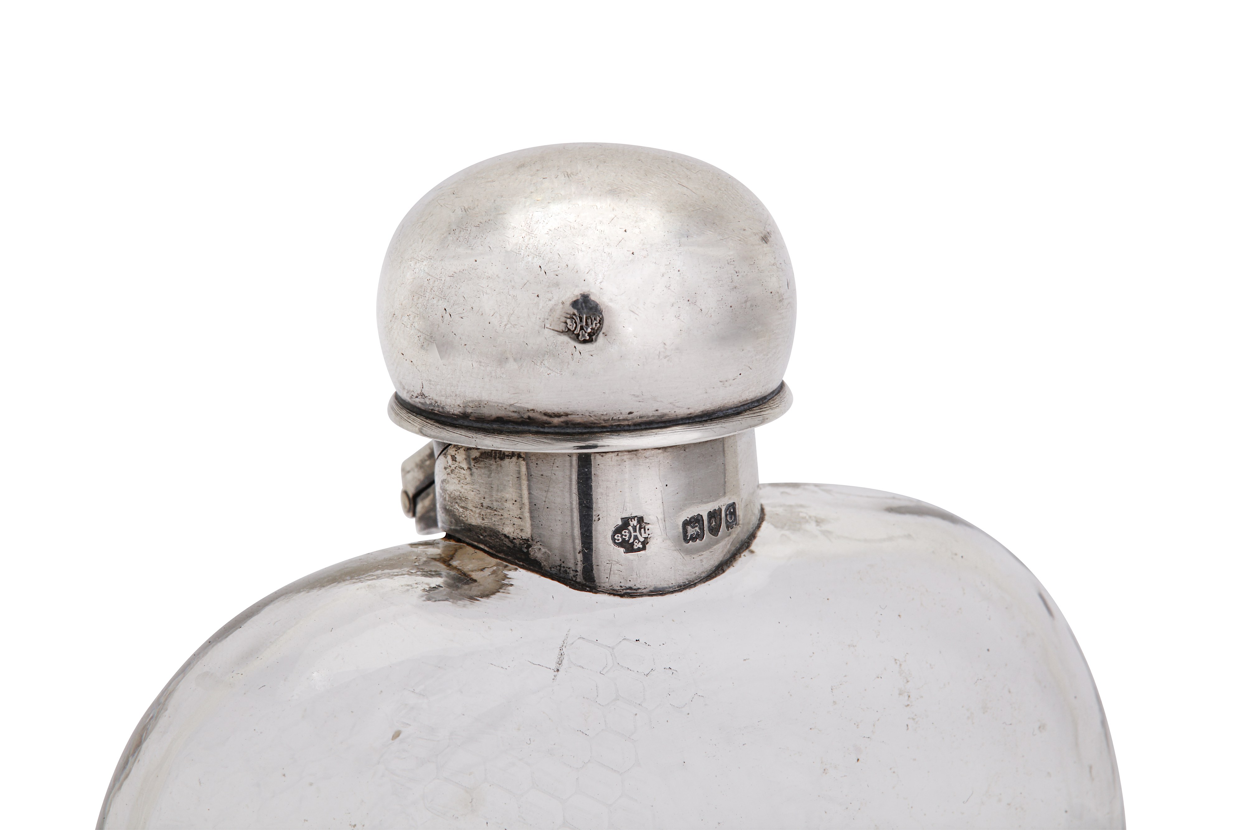 A late Victorian sterling silver mounted glass spirit hip flask, London 1898 by William Hutton & Son - Image 3 of 3