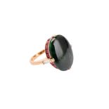 A nephrite, ruby and diamond dress ring