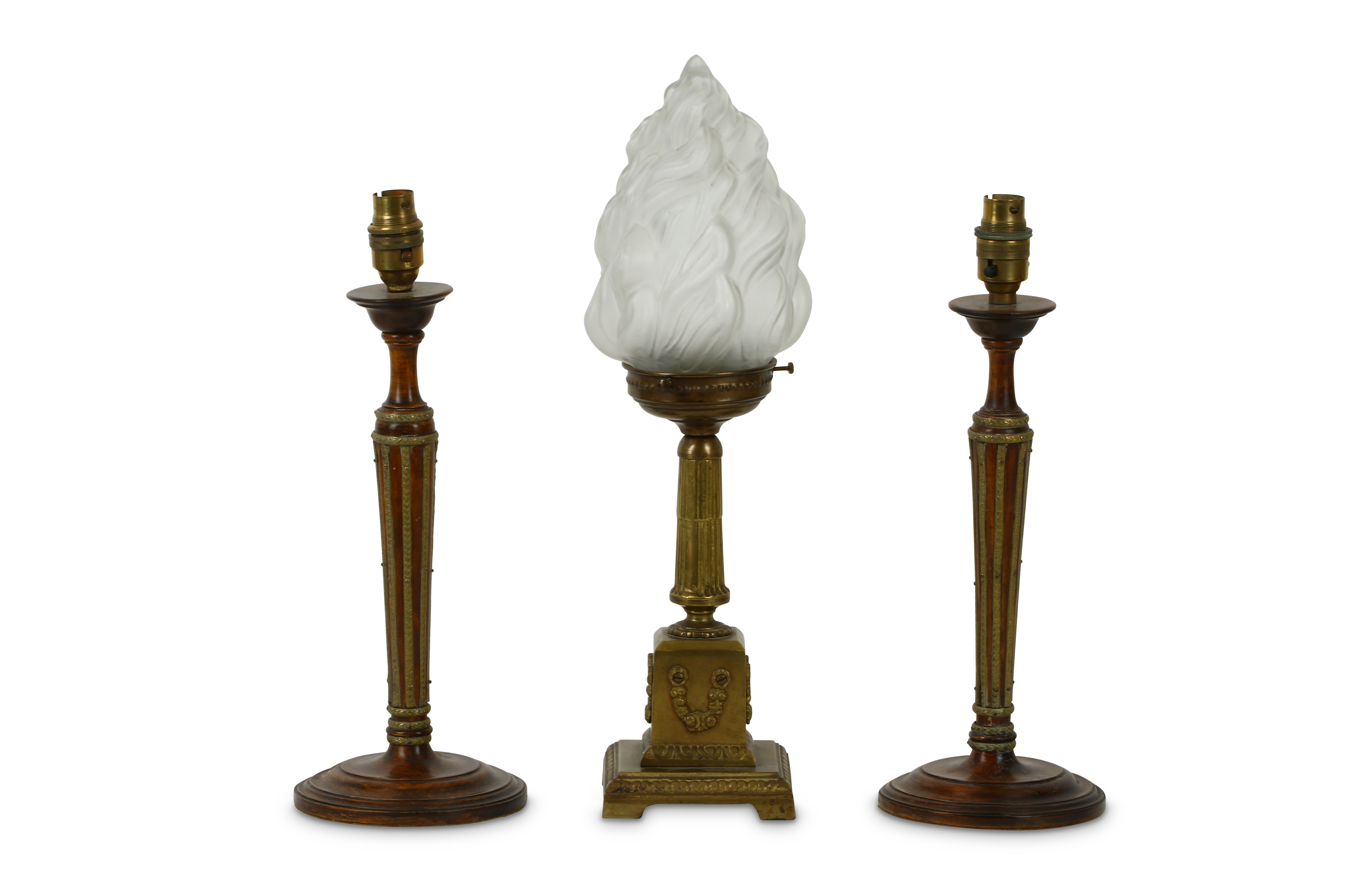 A gilt metal table light with Corinthian column su