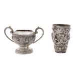 An early 20th century Burmese unmarked silver beaker, Mandalay circa 1900