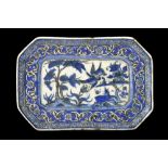 A QAJAR BLUE AND WHITE POTTERY TRAY Iran, 19th cen