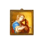 A square painted portrait miniature on ivory