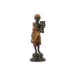 A late 20th Century Orientalist cold painted bronze candle holder