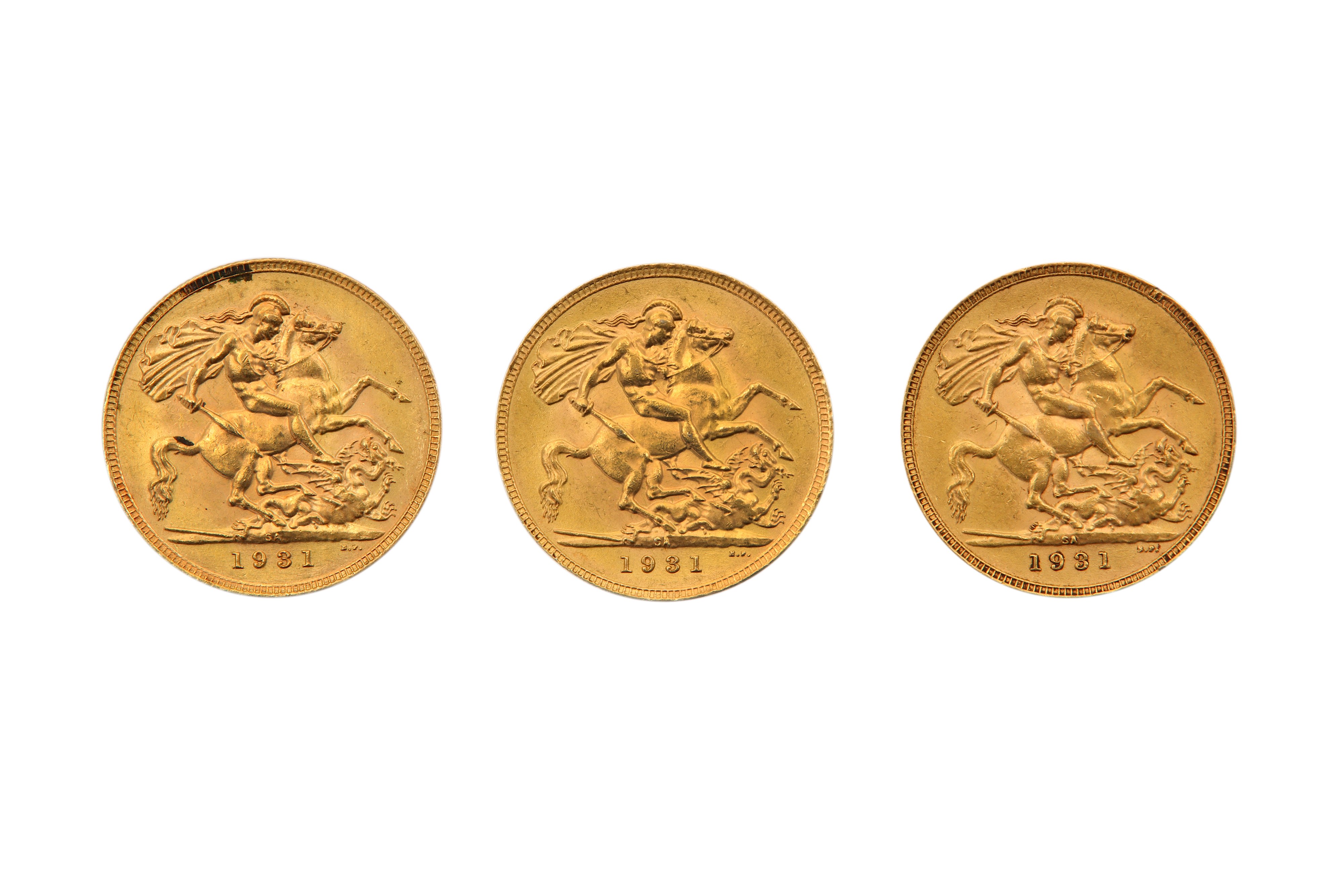 Three George V Gold Full Sovereigns, 1931