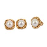A mabé pearl ring and earring suite