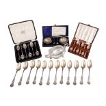 A mixed group of sterling silver, including a set twelve American Queen’s pattern teaspoons, by R. W