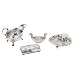 A mixed group, including a George III sterling silver cream boat or small sauce boat, London 1768 by