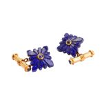 A pair of lapis lazuli and sapphire cufflinks