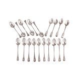 A mixed group of sterling silver flatware, including a George III / IV set of ten teaspoons